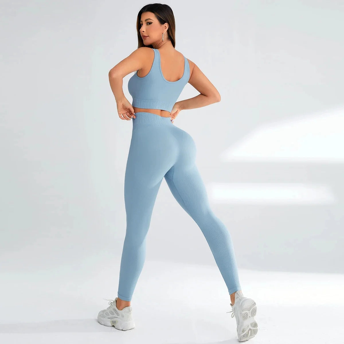 Ensemble de sport 2 pièces pour femme – Legging taille haute + brassière sans couture