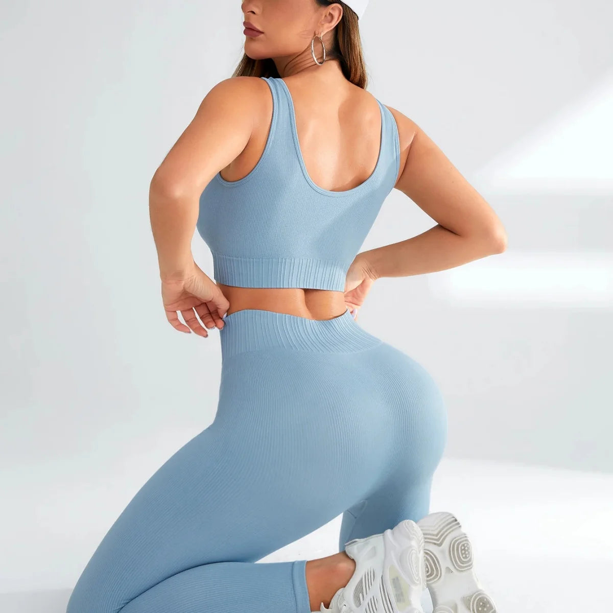 Ensemble de sport 2 pièces pour femme – Legging taille haute + brassière sans couture