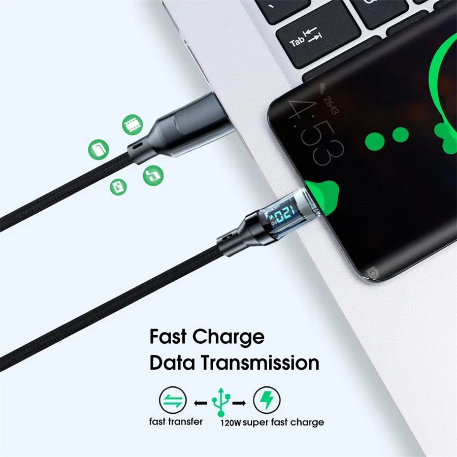 Câble USB-C LED 120W – Charge ultra-rapide & transfert de données